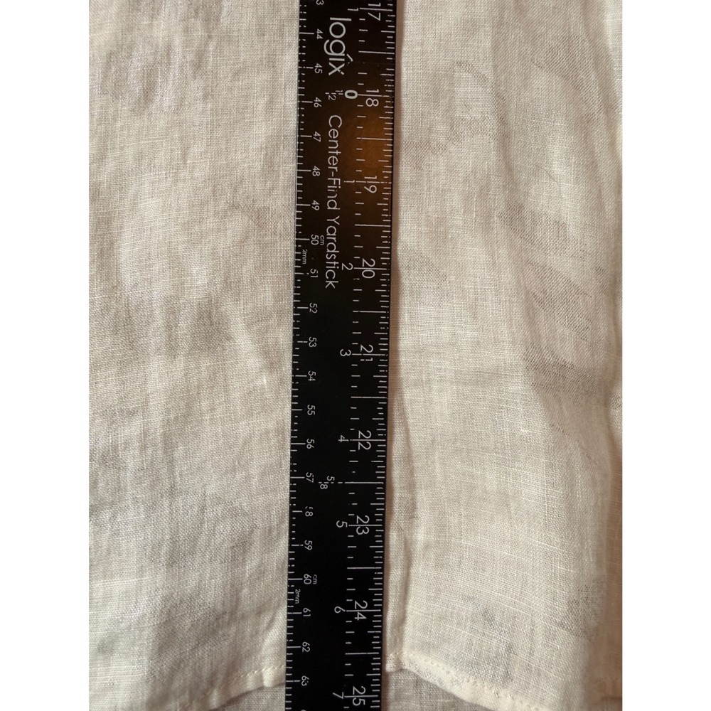 Women's 100% Linen White Button Front Blouse Metallic Silver Floral Print Size L - Picture 7 of 8